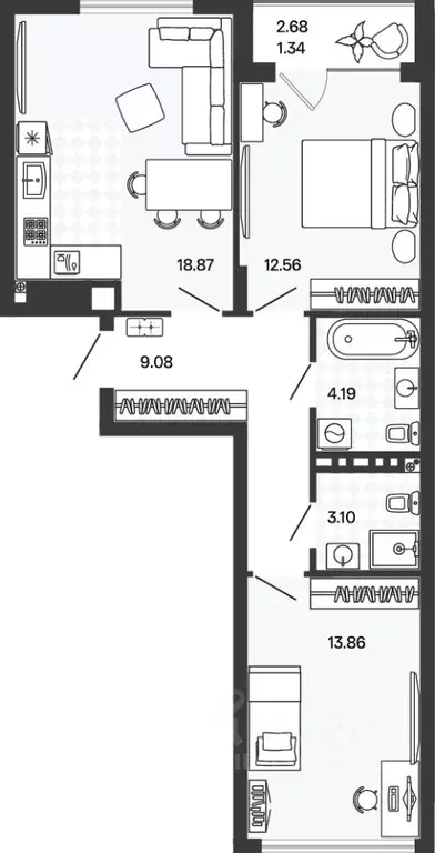 2-к кв. Калининградская область, Гурьевский муниципальный округ, пос. ... - Фото 1