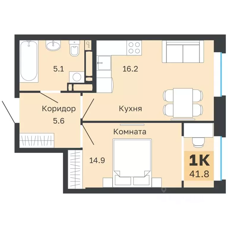 1-к кв. Пермский край, Пермь Парковый просп., 24 (41.8 м) - Фото 1