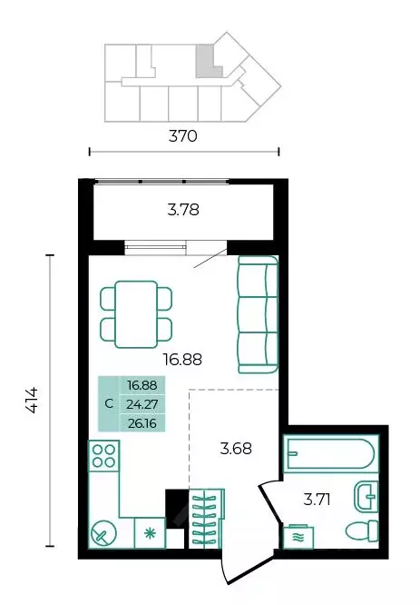 Студия Адыгея, Майкопский район, пос. Тульский ул. Заречная (26.16 м) - Фото 1