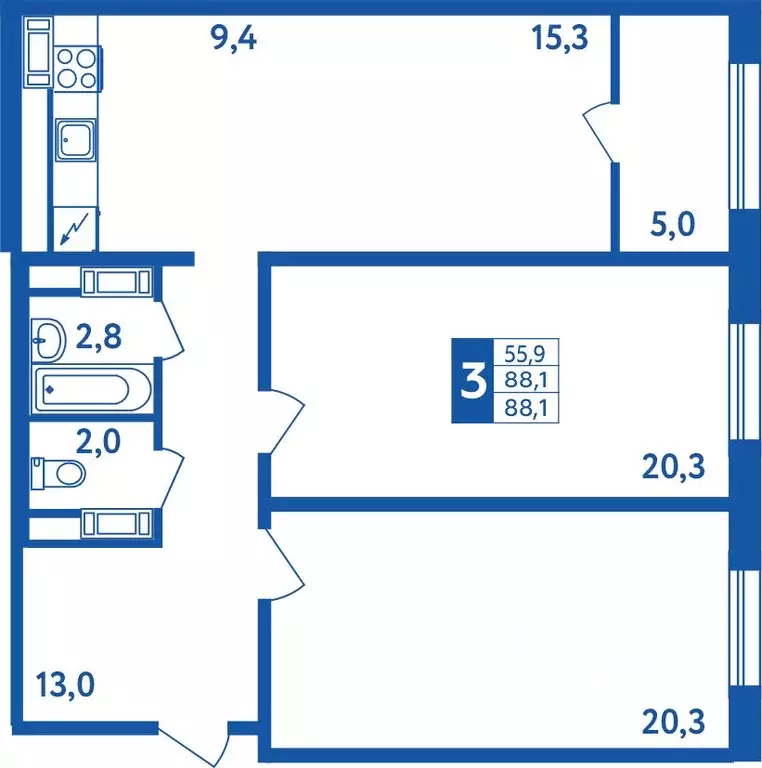 3-к кв. Башкортостан, Уфа Дема жилрайон, Новая Дема жилой комплекс ... - Фото 1