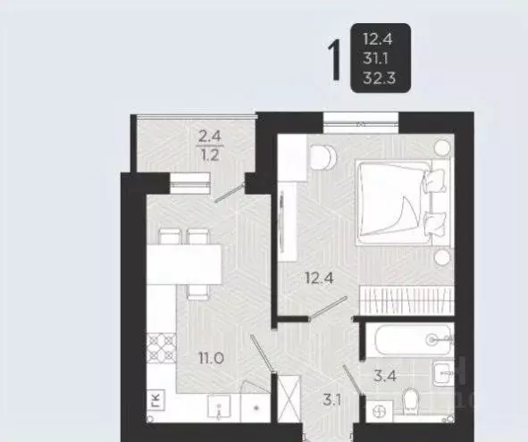 1-к кв. Калининградская область, Пионерский Октябрьская ул., 2к1 (32.7 ... - Фото 2
