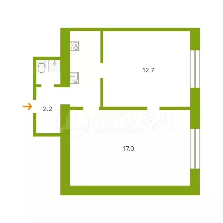 1-комнатная квартира: Тюмень, Олимпийская улица, 17 (37.4 м) - Фото 2