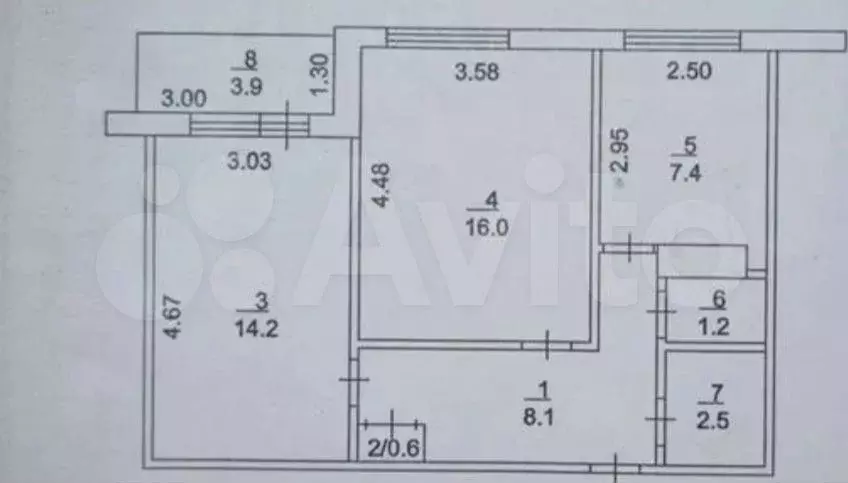 2-к. квартира, 52 м, 6/9 эт. - Фото 0