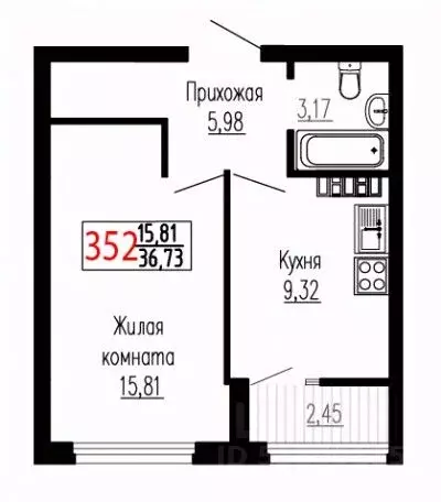 1-к кв. Свердловская область, Екатеринбург ул. Лыжников, 3 (36.6 м) - Фото 1