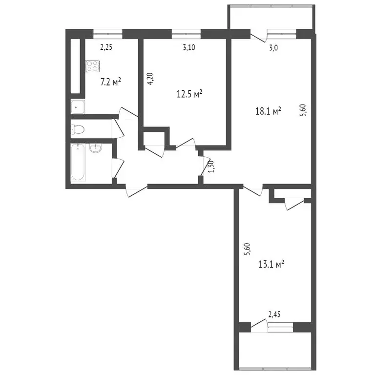 3-комнатная квартира: Омск, улица Лермонтова, 128 (61.2 м) - Фото 0