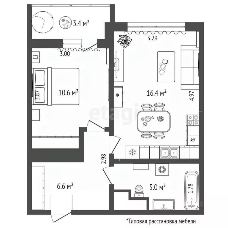 1-к кв. Тюменская область, Тюмень ул. Николая Зелинского, 23/1 (36.4 ... - Фото 1