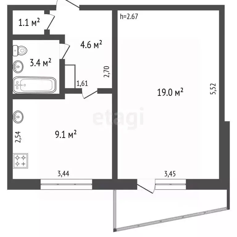 1-к кв. Владимирская область, Ковров ул. Брюсова, 54/1 (37.2 м) - Фото 2