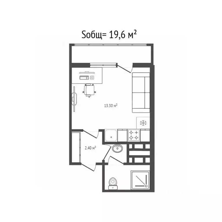 Студия Новосибирская область, Новосибирск ул. Одоевского, 1/2 (19.6 м) - Фото 1