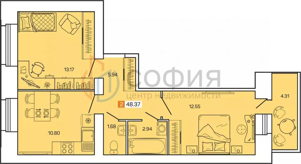 2-комнатная квартира: Архангельск, улица Володарского, 67 (48.37 м) - Фото 1