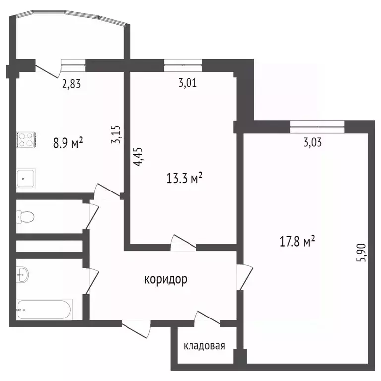 2-к кв. Ханты-Мансийский АО, Сургут Югорская ул., 5/4 (53.8 м) - Фото 0