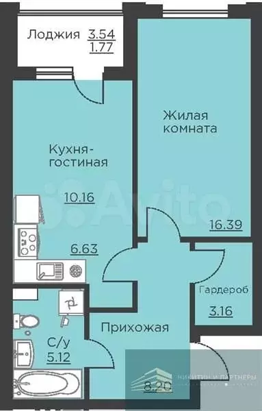 1-к. квартира, 51,4 м, 2/18 эт. - Фото 0