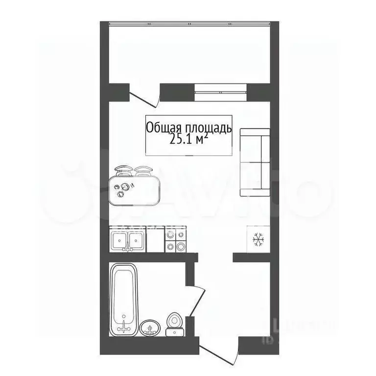 Квартира-студия, 26,7 м, 2/12 эт. - Фото 0