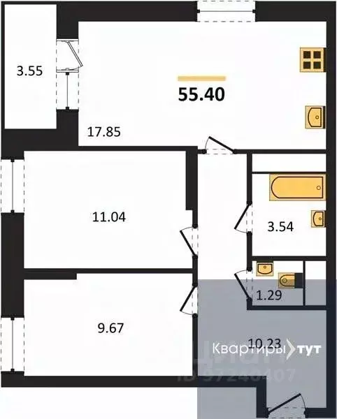 2-к кв. Воронежская область, Воронеж ул. Кривошеина, 13/14 (55.4 м) - Фото 0