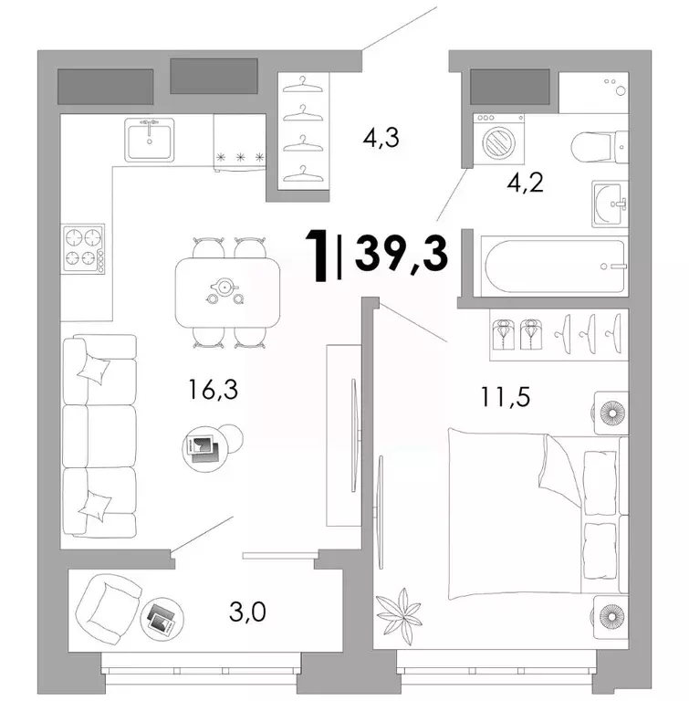 1-к кв. Владимирская область, Владимир Уно жилой комплекс (39.27 м) - Фото 1