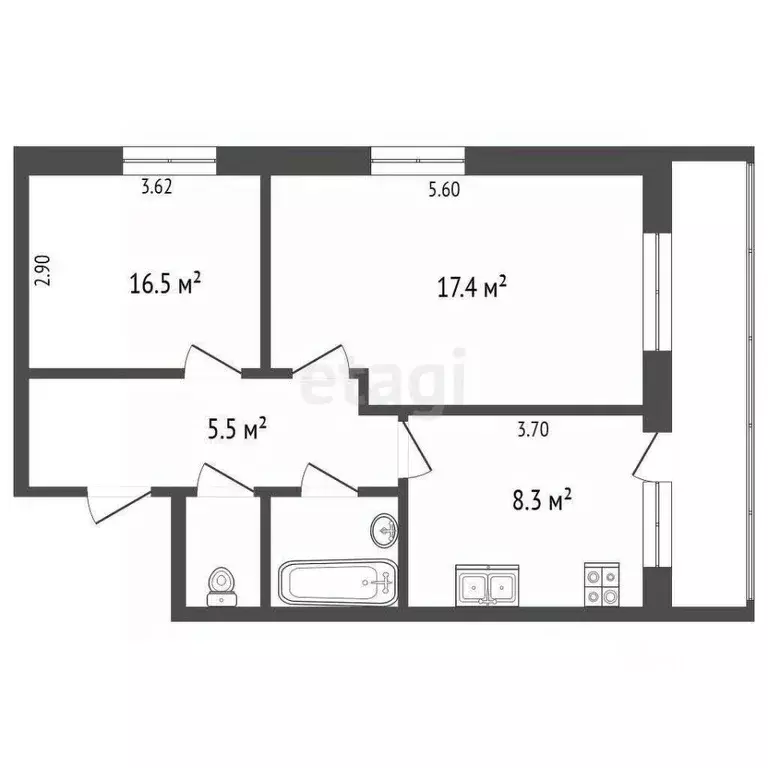 2-к кв. Воронежская область, Борисоглебск Гоголевская ул., 13 (46.4 м) - Фото 2