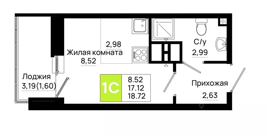 Студия Ростовская область, Ростов-на-Дону Нефтекачка кв-л, Октябрь ... - Фото 1