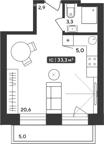 Квартира-студия: Октябрьский, жилой комплекс Альпийский квартал, 22 ... - Фото 1
