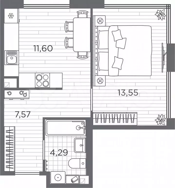 1-к. квартира, 37м, 2/5эт. - Фото 1