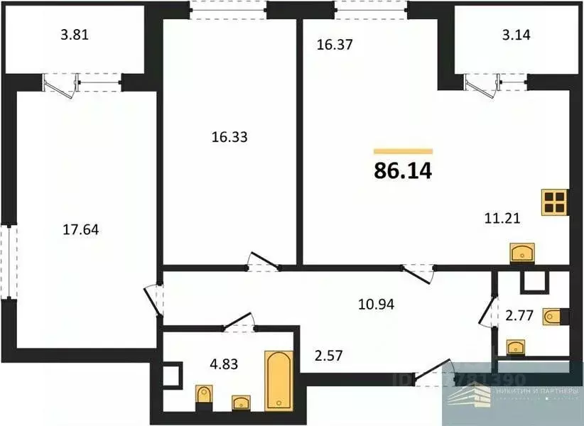 2-к кв. Воронежская область, Воронеж ул. Ломоносова, 116Б (86.1 м) - Фото 0