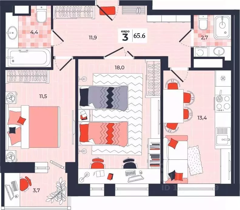 3-к кв. Тульская область, Тула ул. Академика Насоновой, 1А (65.6 м) - Фото 1