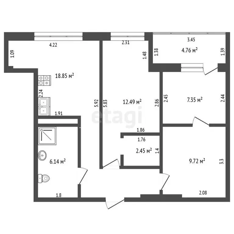 2-комнатная квартира: Мирное, Щедрая улица, 1 (57.6 м) - Фото 1