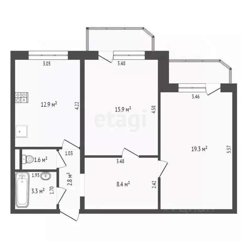 2-к кв. Тюменская область, Тюмень Широтная ул., 136к3 (64.2 м) - Фото 2