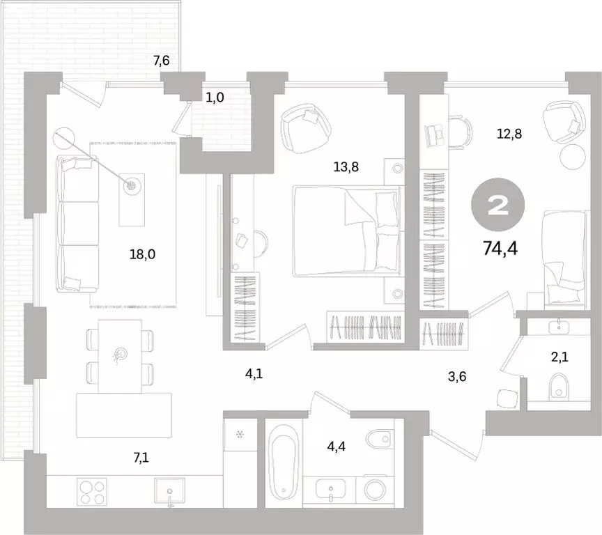 2-комнатная квартира: Санкт-Петербург, Василеостровский район, ЖК ... - Фото 0