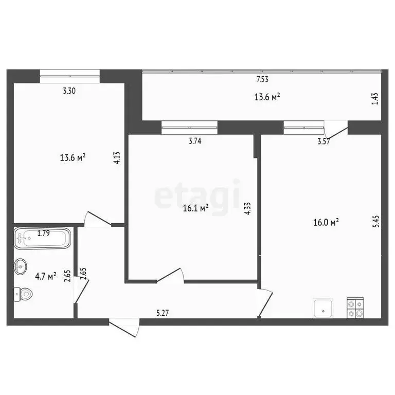 2-комнатная квартира: Тюмень, улица Газовиков, 73 (60.7 м) - Фото 0