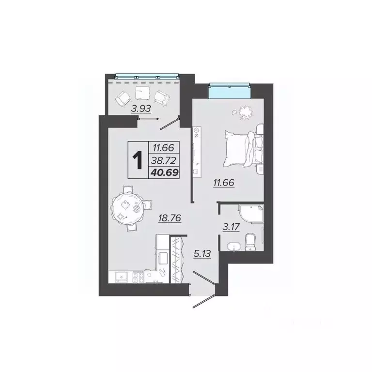 1-к кв. Брянская область, Брянск Архитектор жилой комплекс (40.69 м) - Фото 1