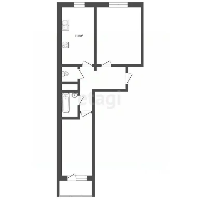 2-к кв. Ханты-Мансийский АО, Нягань Интернациональная ул., 115 (55.2 ... - Фото 2