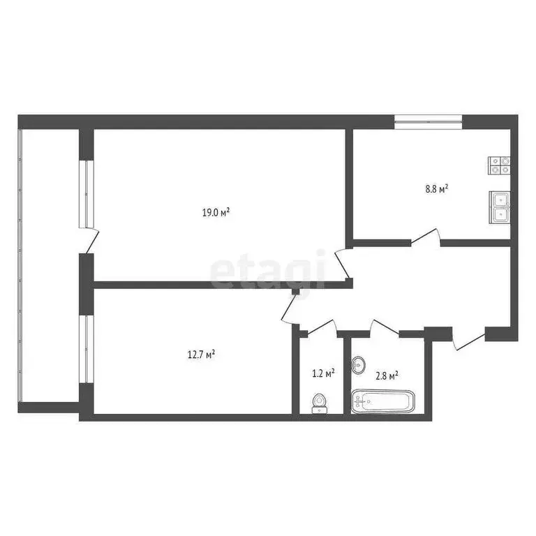 2-комнатная квартира: Ишим, Артиллерийская улица, 24Б (48.1 м) - Фото 0