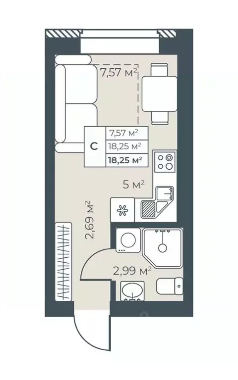 Студия Нижегородская область, Выкса инженера Шухова кв-л,  (18.25 м) - Фото 0