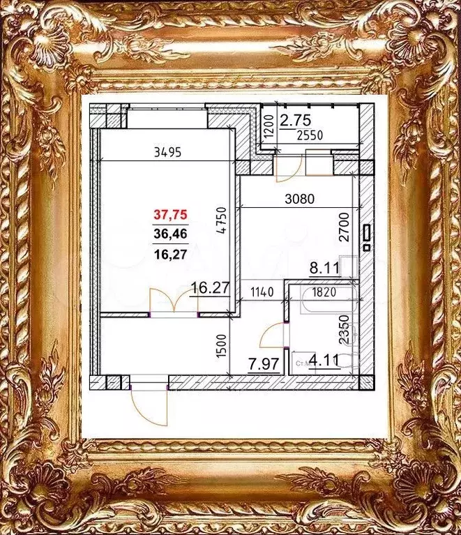 1-к. квартира, 37,8 м, 3/8 эт. - Фото 1