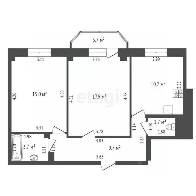 2-к кв. Ростовская область, Батайск Коммунистическая ул., 195Б (62.0 ... - Фото 1