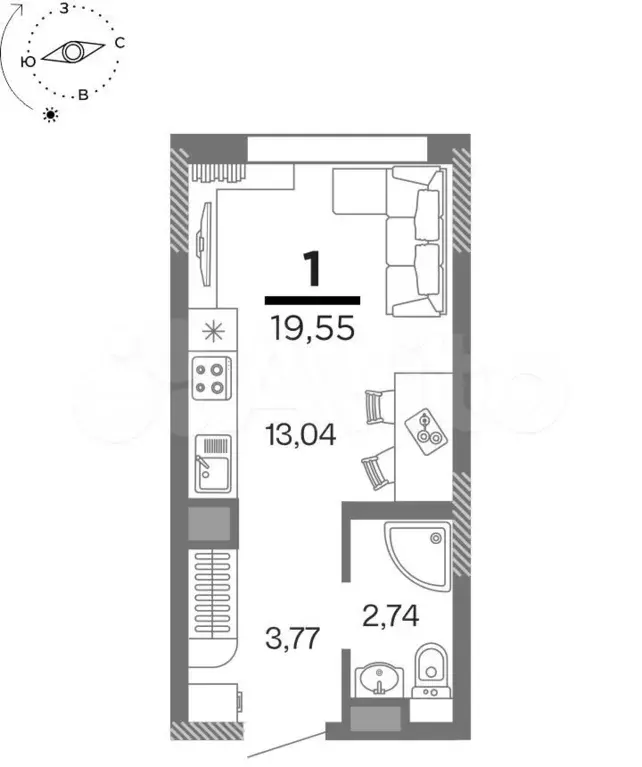 Квартира-студия, 19,6 м, 14/16 эт. - Фото 0