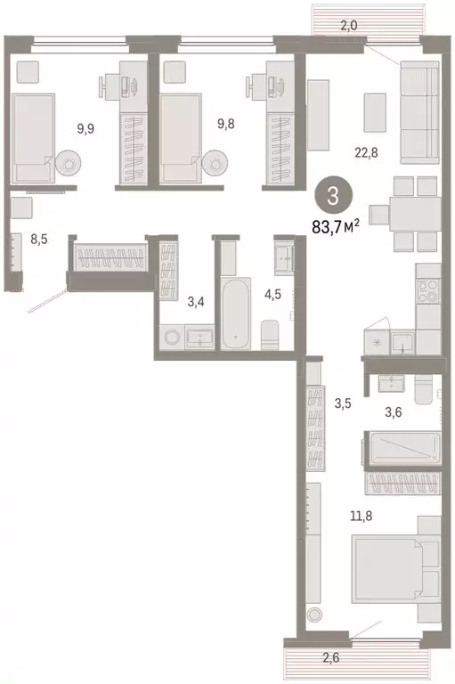 3-комнатная квартира: Екатеринбург, микрорайон Академический, 19-й ... - Фото 1