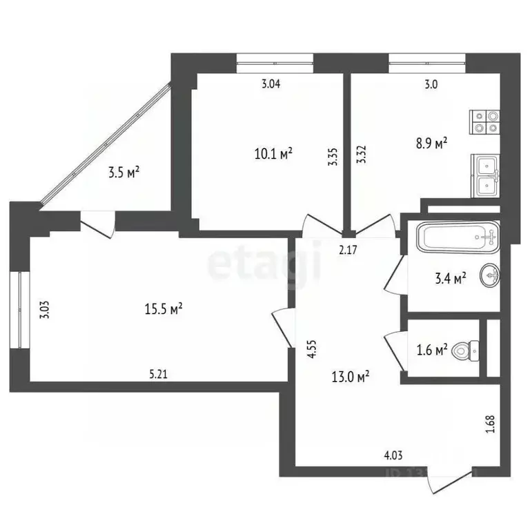 2-к кв. Томская область, Томск ул. Архитекторов, 4 (52.5 м) - Фото 2