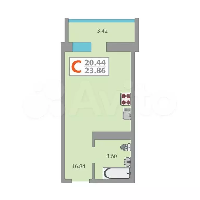 Квартира-студия, 20,6 м, 10/20 эт. - Фото 0