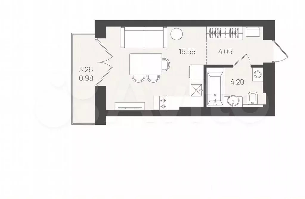 Квартира-студия, 23,8 м, 3/5 эт. - Фото 1