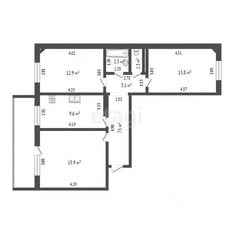 3-к кв. Тюменская область, Тюмень ул. Новоселов, 12к5 (66.4 м) - Фото 0