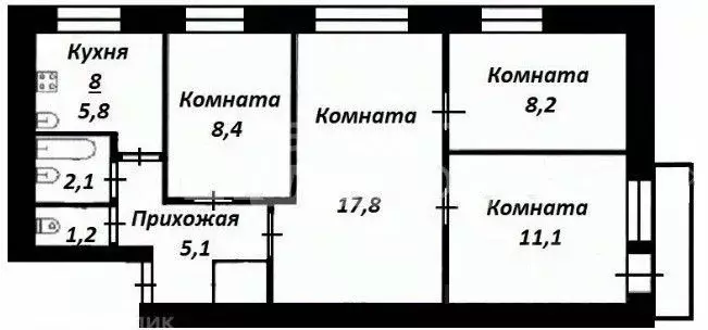 3-к кв. Томская область, Томск Красноармейская ул., 134 (60.8 м) - Фото 2