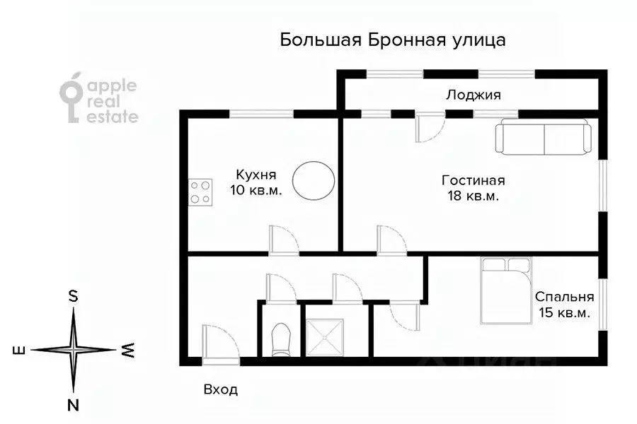 2-к кв. Москва Большая Бронная ул., 5 (52.0 м) - Фото 1