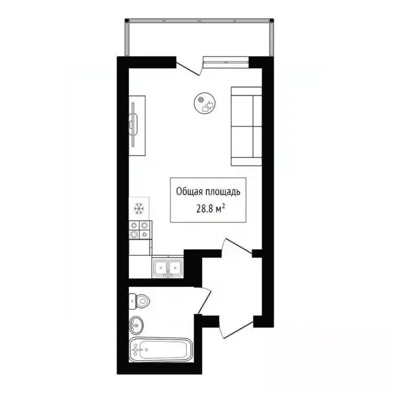 Студия Новосибирская область, Новосибирск ул. Мясниковой, 6/3 (28.8 м) - Фото 1