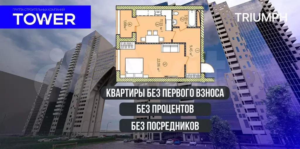 Квартира-студия, 48,7 м, 5/29 эт. - Фото 0
