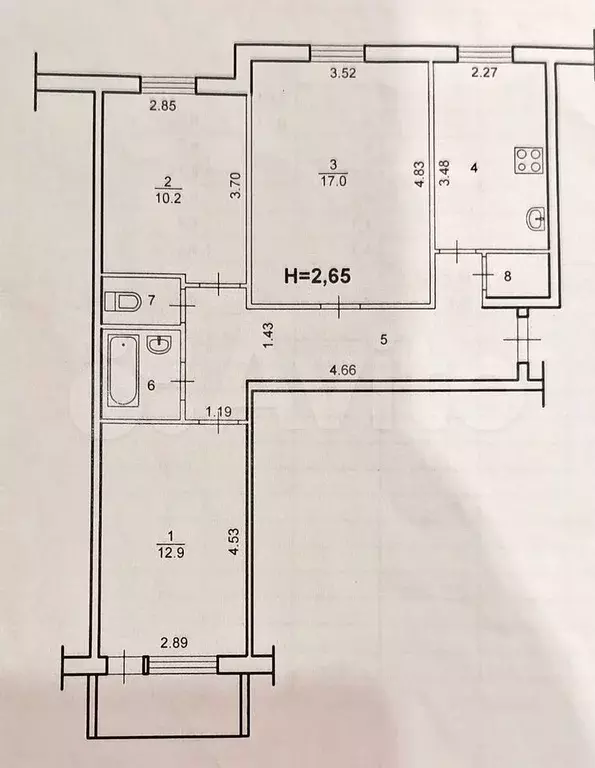 3-к. квартира, 66,7 м, 3/9 эт. - Фото 0
