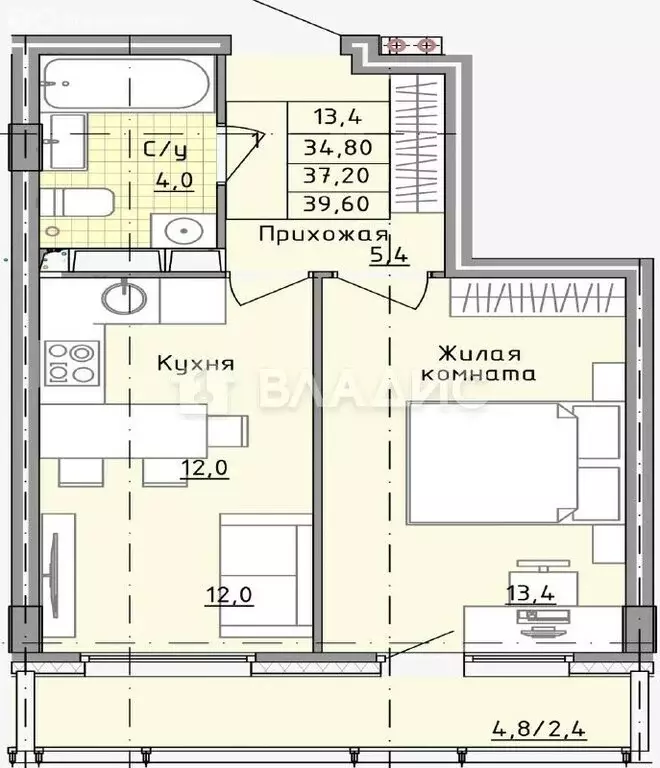1-комнатная квартира: Голубое, Парковый бульвар, 5Б (39.6 м) - Фото 0