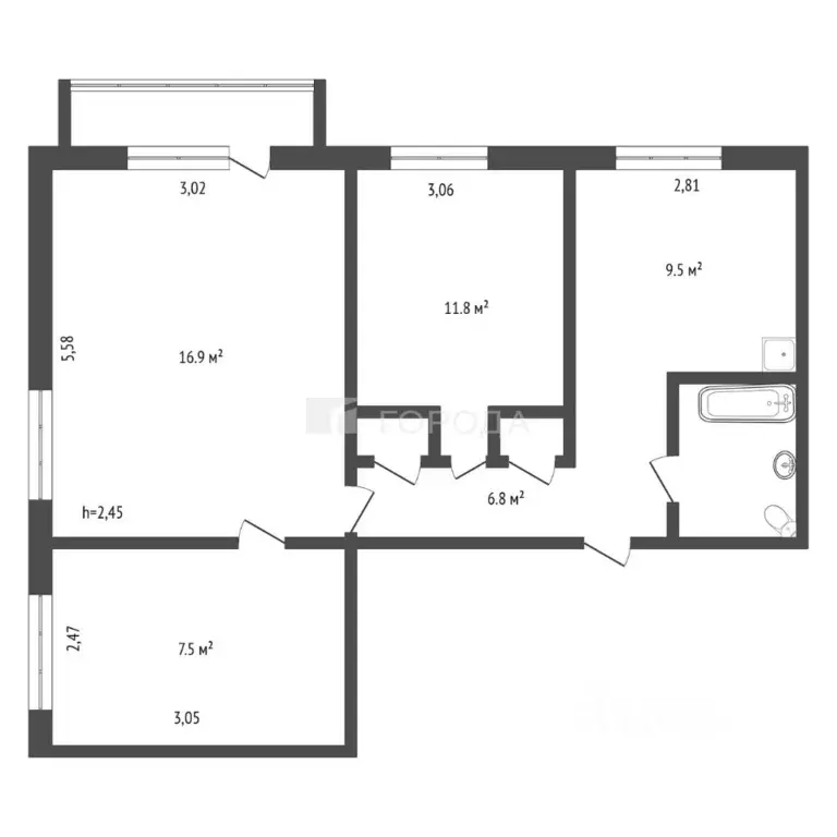 3-к кв. Кемеровская область, Новокузнецк 1 Мая ул., 8А (56.6 м) - Фото 2