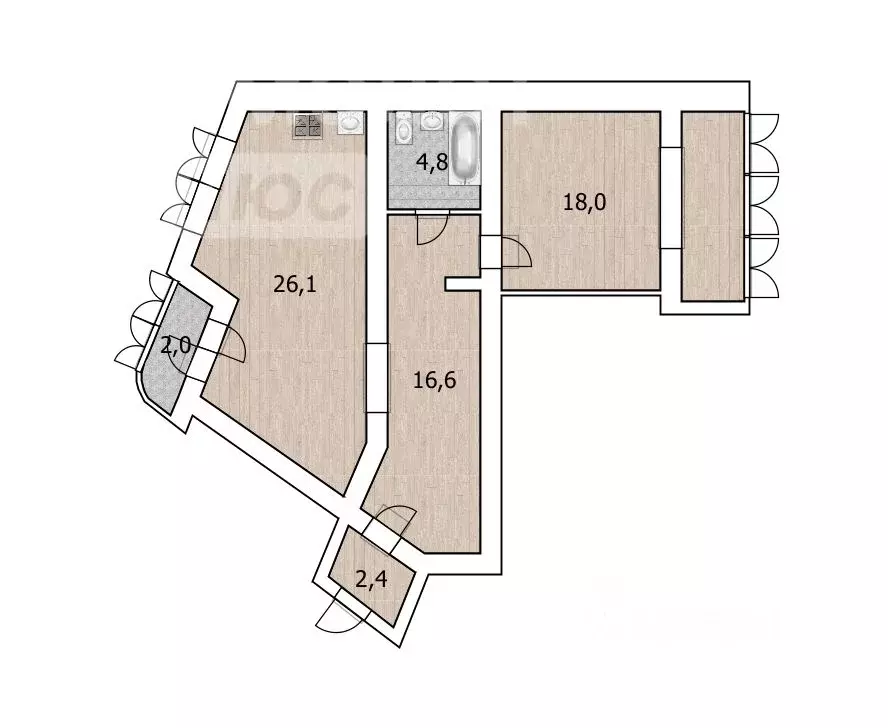 2-к кв. башкортостан, уфа бул. ибрагимова, 46 (67.9 м) - Фото 1