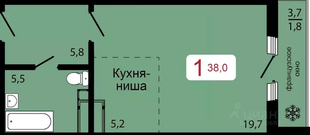 1-к кв. Красноярский край, Красноярск ул. Калинина (38.0 м) - Фото 0