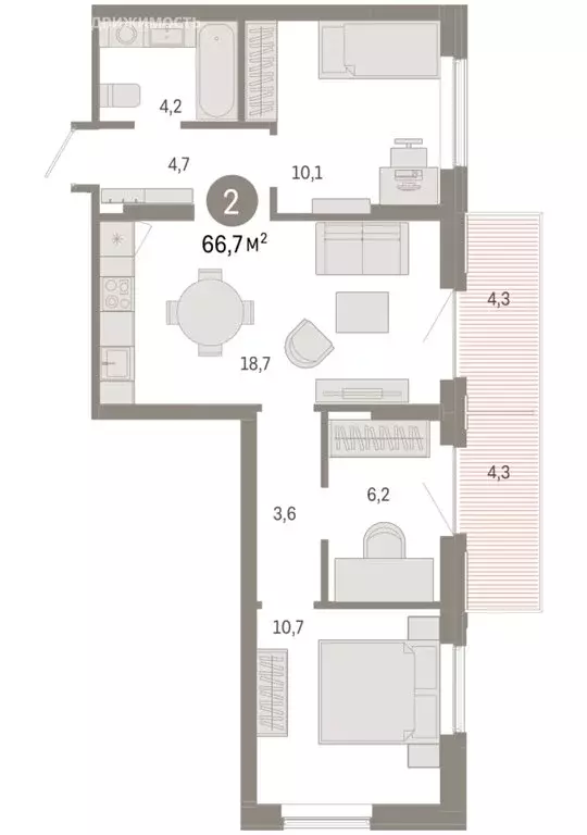 3-комнатная квартира: Омск, Кировский округ (66.66 м) - Фото 1